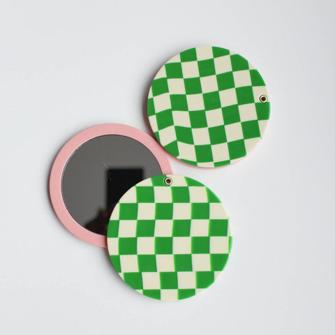 Green Checkered Swivel Pocket Mirror