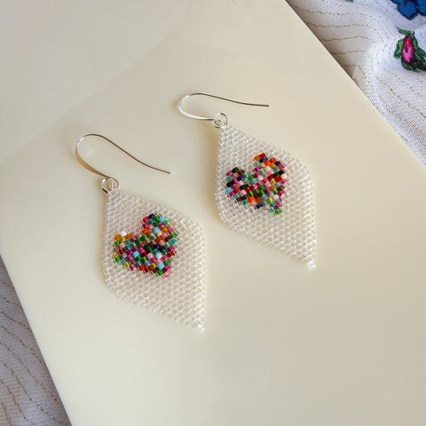See-Thru Colored Hearts Beaded Earrings