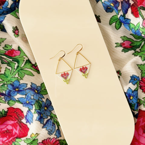 Gold Triangle Tulip Beaded Earrings