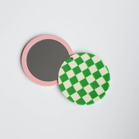Green Checkered Swivel Pocket Mirror